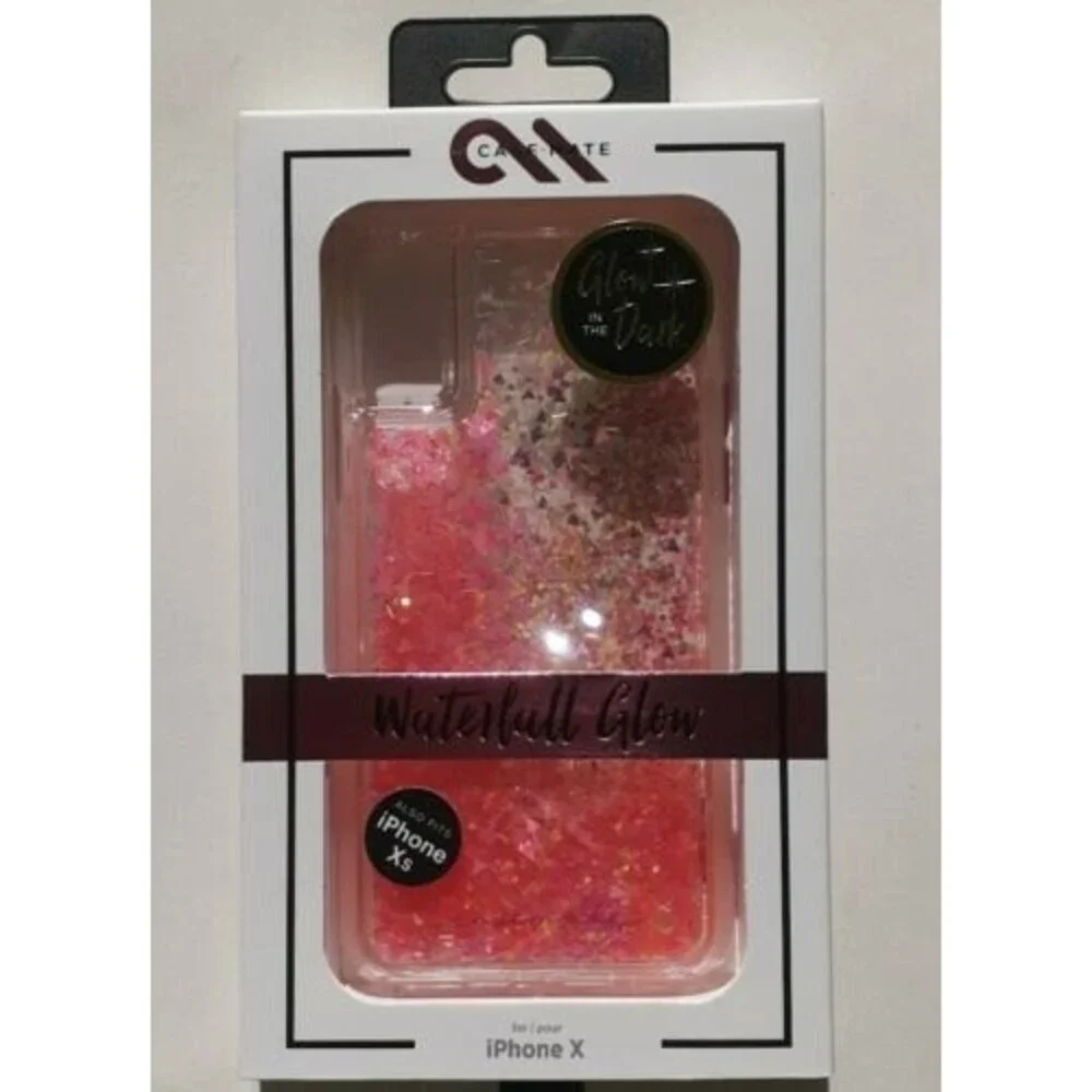 Case-Mate Waterfall Glow Pink Glitter Case For iPhone X/Xs Glow in the Dark New